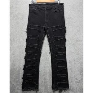 Rockstar Original Jeans Mens 36x33 Black RSM 205 Shake Distressed Raw Denim